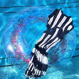 Crochet Knit Fringe Dress With Side Cutouts